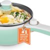 Dezin Hot Pot Electric Upgraded, Non-Stick Sauté Pan, Rapid Noodles Electric Pot, 1.5L Mini Portable Hot Pot for Steak, Egg, Fried Rice, Ramen, Oatmeal, Soup with Power Adjustment, Green (Egg Rack Included)