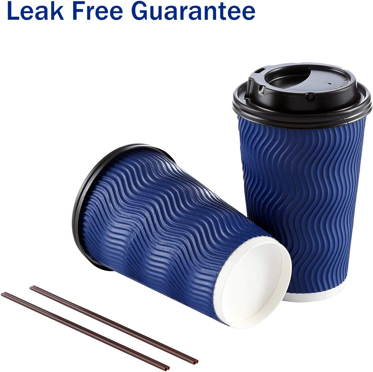 Disposable Coffee Cups with Lids and Straws - 16 oz (90 Set) Togo Hot Paper Coffee Cup with Lid To Go for Hot Cold Beverages Espresso Tea Insulated Reusable Cold Drinks Ripple Cups Protect Fingers!8