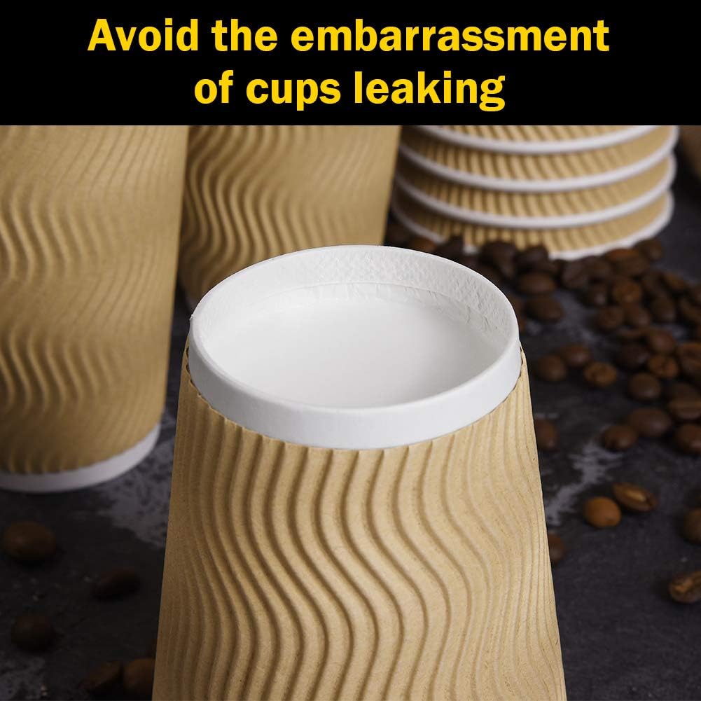 Disposable Paper Coffee Cups with Lids, 100 pack 12 oz Ripple Wall Insulated To Go Coffee Cups for Hot Cold Beverage, Recyclable Takeaway Drinking Cups for Home Office Cafe Party3