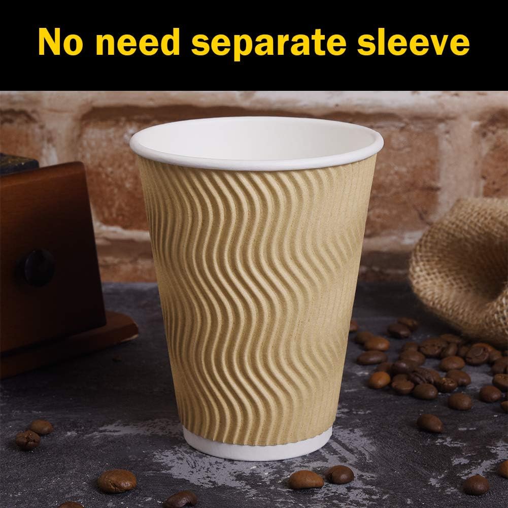 Disposable Paper Coffee Cups with Lids, 100 pack 12 oz Ripple Wall Insulated To Go Coffee Cups for Hot Cold Beverage, Recyclable Takeaway Drinking Cups for Home Office Cafe Party4