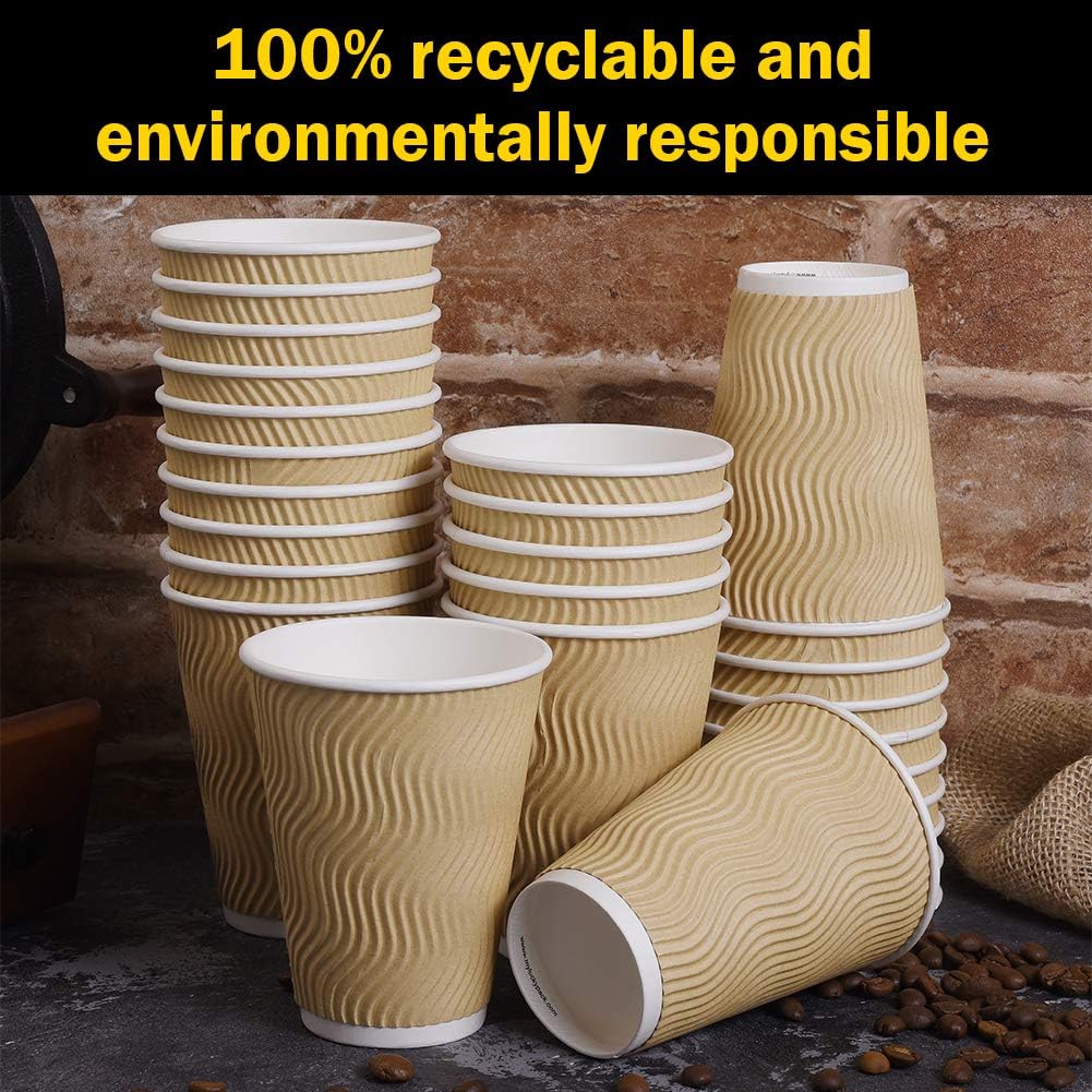 Disposable Paper Coffee Cups with Lids, 100 pack 12 oz Ripple Wall Insulated To Go Coffee Cups for Hot Cold Beverage, Recyclable Takeaway Drinking Cups for Home Office Cafe Party5
