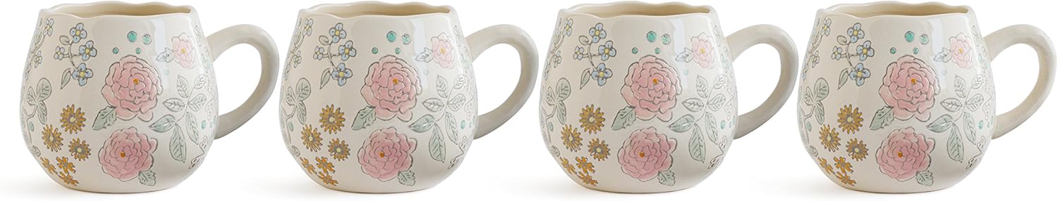 Dorotea Hand Painted Coffee and Tea Mugs, 16 Ounce, Set of 4, Assorted1