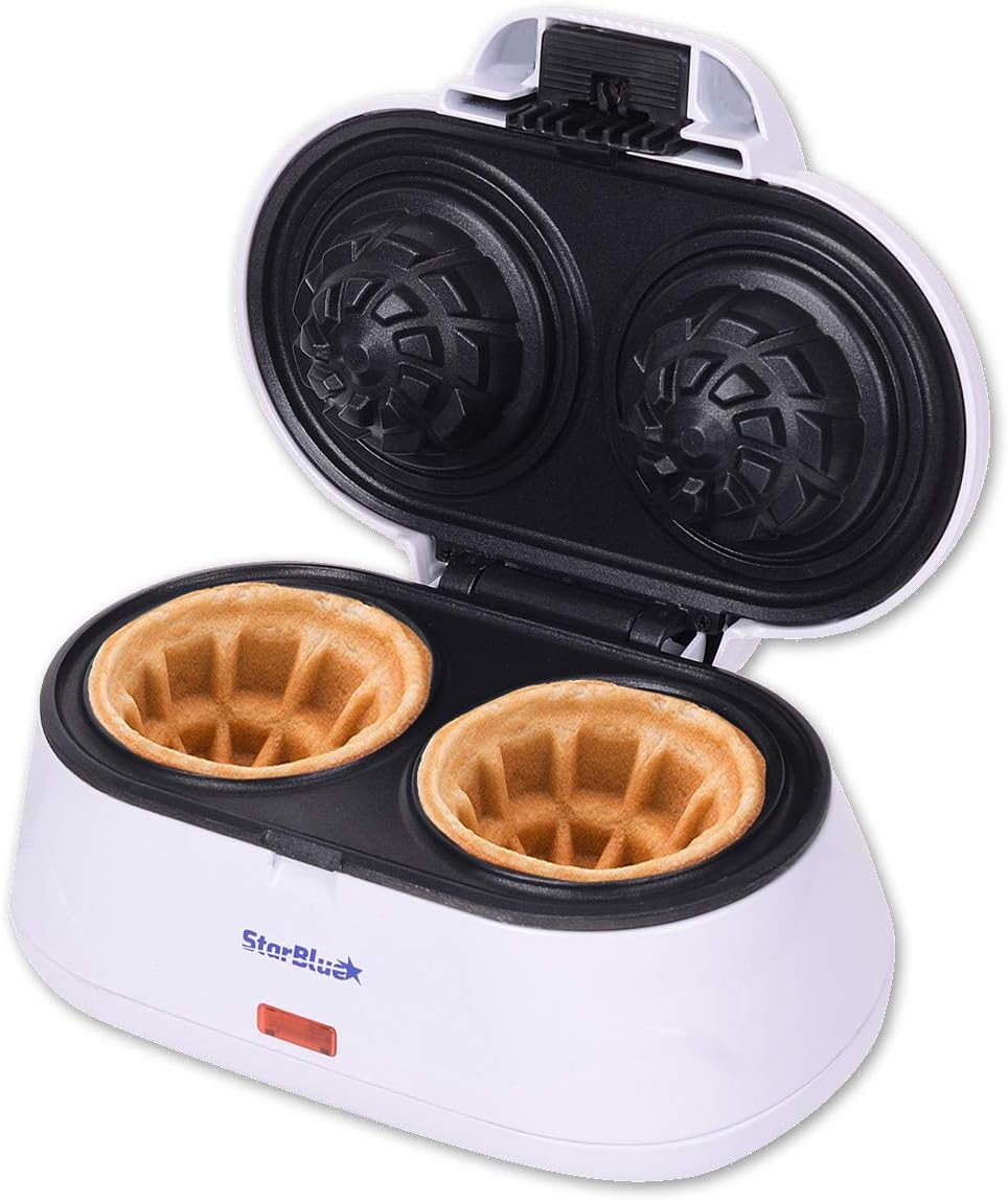 Double Waffle Bowl Maker by StarBlue - White - Make bowl shapes Belgian waffles in minutes Best for serving ice cream and fruit Gift ideas 110V 50 60Hz 1200W Double Waffle Bowl Maker by StarBlue - White - Make bowl shapes Belgian waffles in minutes | Best for serving ice cream and fruit | Gift ideas 110V 50/60Hz 1200W
