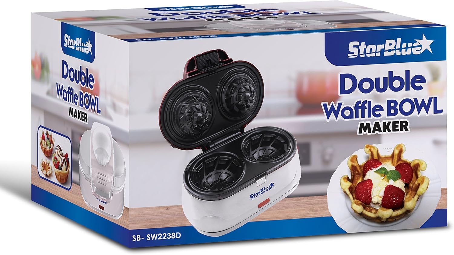 Double Waffle Bowl Maker by StarBlue - White - Make bowl shapes Belgian waffles in minutes Best for serving ice cream and fruit Gift ideas 110V 50 60Hz 1200W0