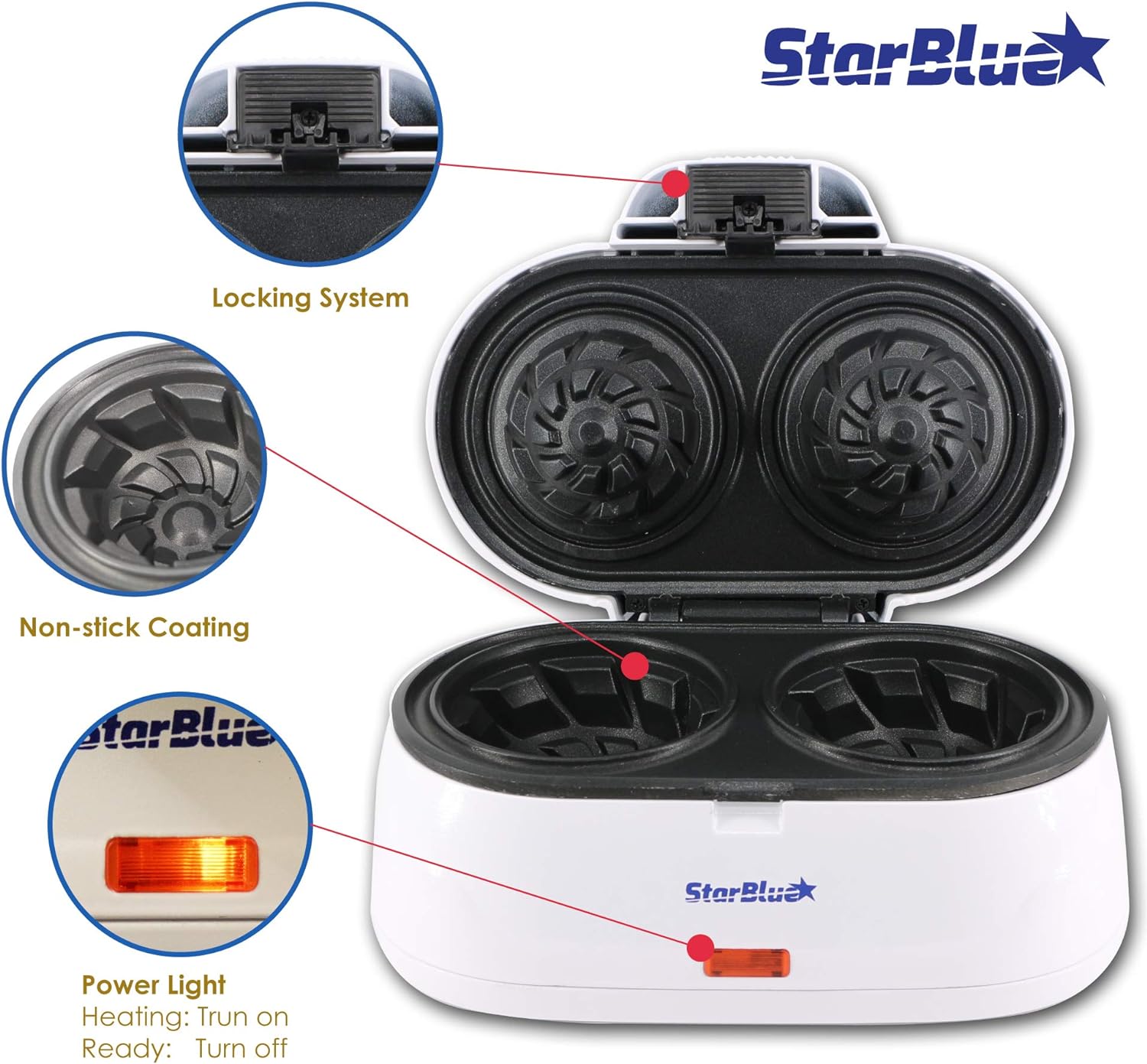 Double Waffle Bowl Maker by StarBlue - White - Make bowl shapes Belgian waffles in minutes Best for serving ice cream and fruit Gift ideas 110V 50 60Hz 1200W1
