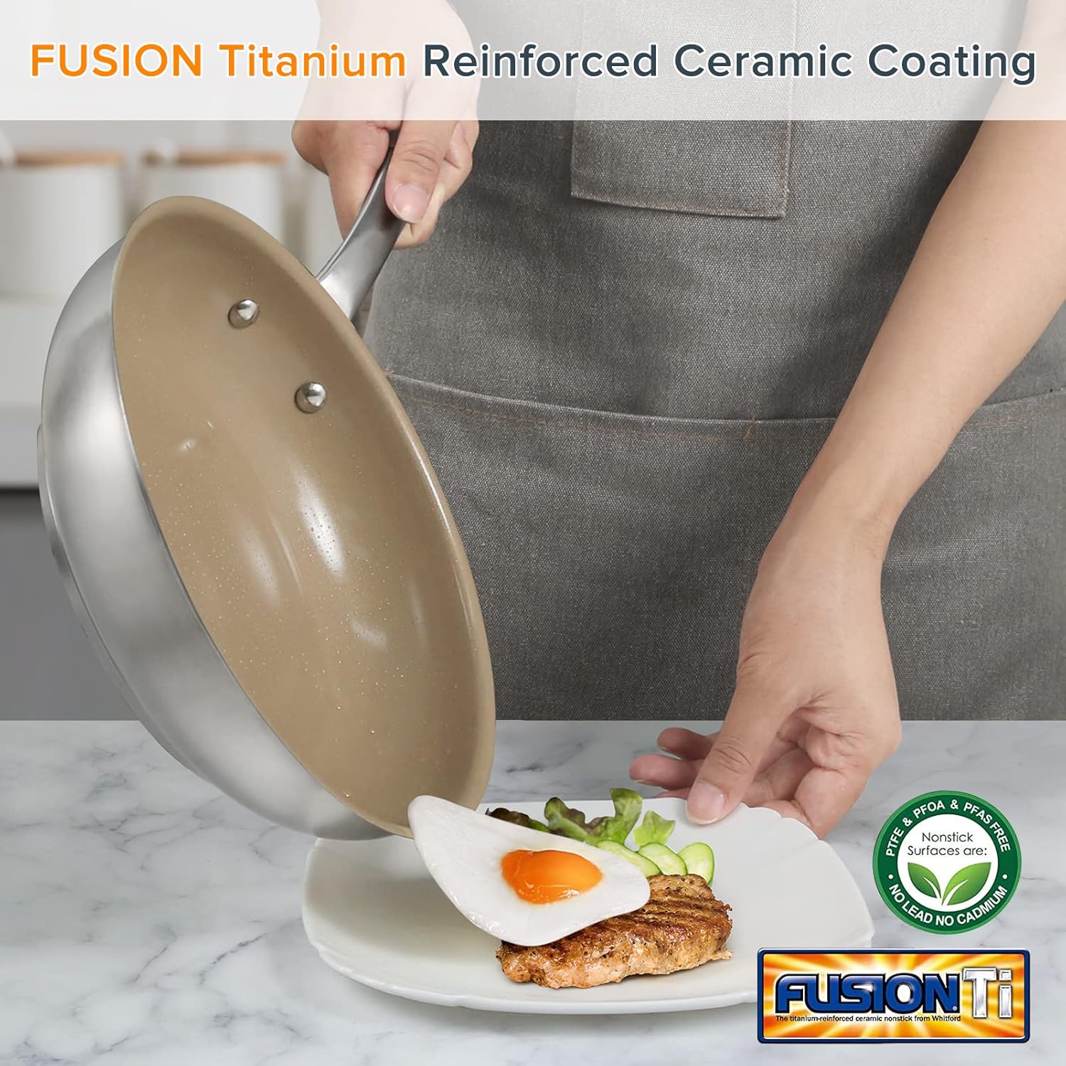 Duxtop 17PC Professional Stainless Steel Induction Cookware Set, Stainless Steel Ceramic Nonstick Pan Set, Impact-bonded Technology, FUSION Titanium Reinforced Ceramic Coating, Brown2