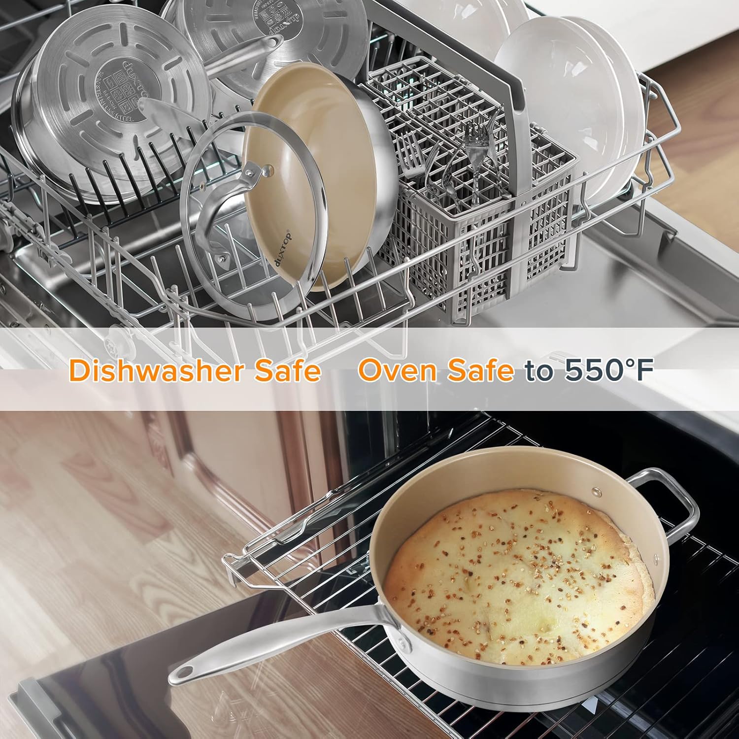 Duxtop 17PC Professional Stainless Steel Induction Cookware Set, Stainless Steel Ceramic Nonstick Pan Set, Impact-bonded Technology, FUSION Titanium Reinforced Ceramic Coating, Brown5