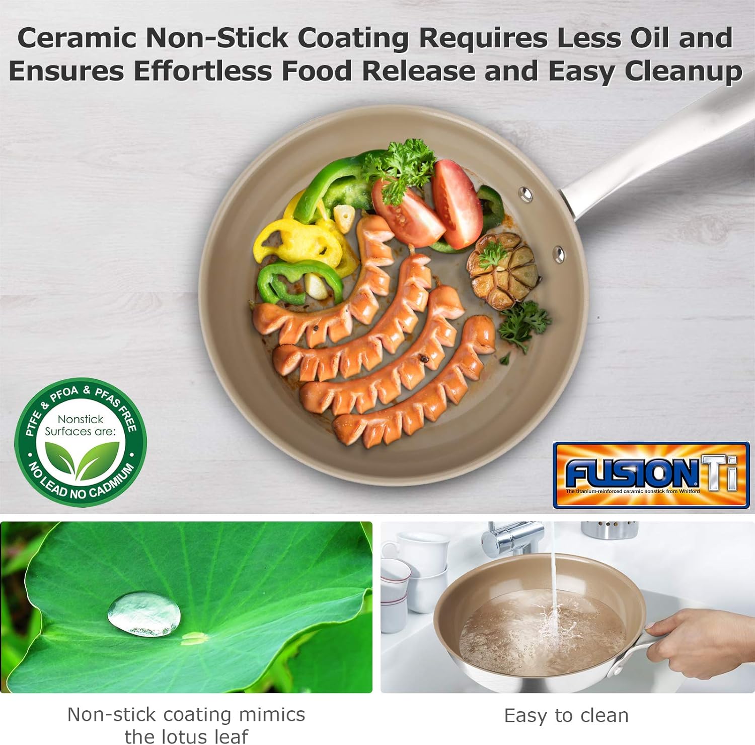 Duxtop 7PC Stainless Steel Ceramic Coated Nonstick Pans Set, Induction Frying Pans, Non-stick Saute Pan with Lid, Impact-bonded Technology2