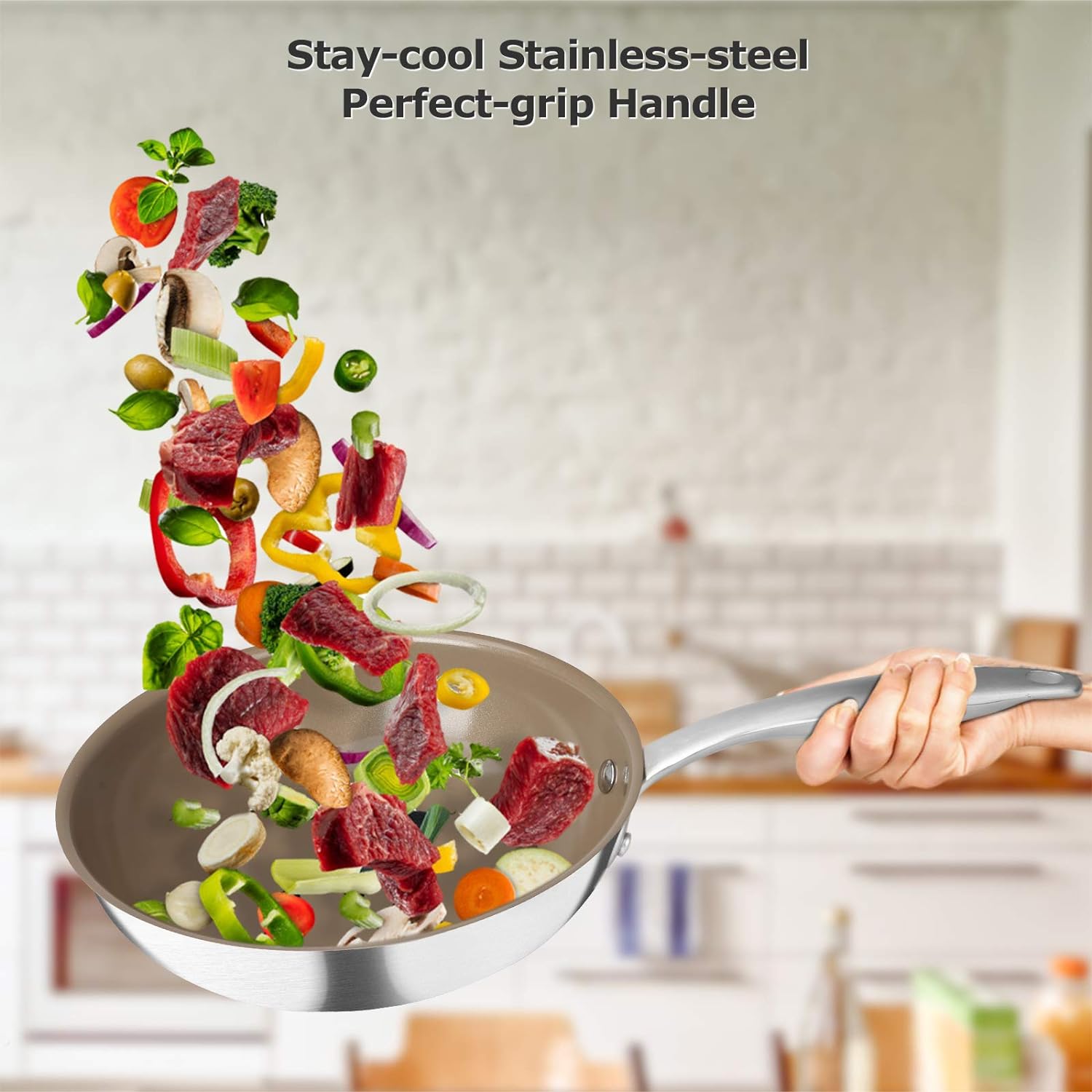 Duxtop 7PC Stainless Steel Ceramic Coated Nonstick Pans Set, Induction Frying Pans, Non-stick Saute Pan with Lid, Impact-bonded Technology3