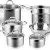 Duxtop Professional Stainless Steel 10PC Pots and Pans Set - Oven Safe, Dishwasher Safe, Compatible with all Cooktops - Heavy Bottom with Impact-Bonded Technology
