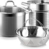 Duxtop Professional Stainless Steel Pasta Pot with Strainer Insert, 4PC Multipots Includes Pasta Pot & Steamer Pot, 8.6Qt Induction Stock Pot with Glass Lid, Impact-Bonded Technology