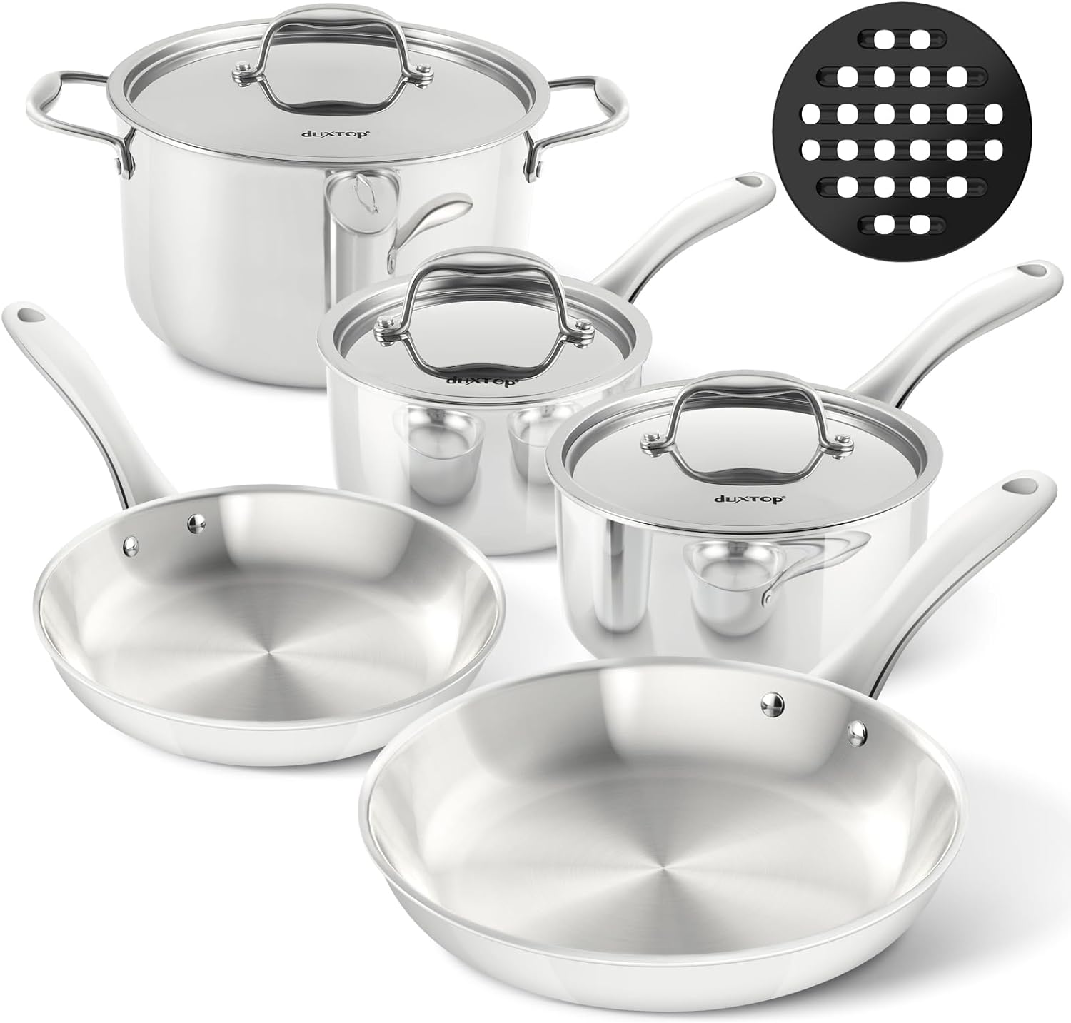 Duxtop Whole-Clad Tri-Ply Stainless Steel Induction Cookware Set, 9PC Kitchen Pots and Pans Set Duxtop Whole-Clad Tri-Ply Stainless Steel Induction Cookware Set, 9PC Kitchen Pots and Pans Set
