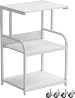 EasyCom Printer Stand- Large 3 Tier Printer Table with Wheels- Industrial Printer Storage Cart- Rolling Printer Cart with Storage Shelf for Printer Scanner Fax Home Office Use- White
