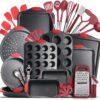 Eatex Nonstick Bakeware Sets with Baking Pans Set, 39 Piece Baking Set with Muffin Pan, Cake Pan & Cookie Sheets for Baking Nonstick Set, Steel Baking Sheets for Oven with Red Kitchen Utensils Set