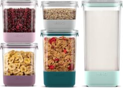 Ello Airtight Food Storage Plastic Canisters with Non-Slip Base Locking Lids and Labels