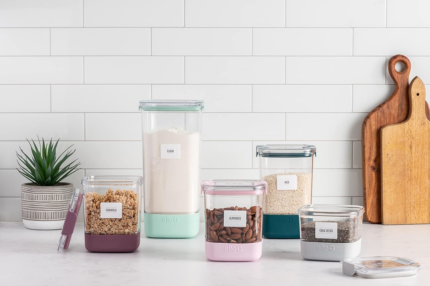 Ello Airtight Food Storage Plastic Canisters with Non-Slip Base Locking Lids and Labels1