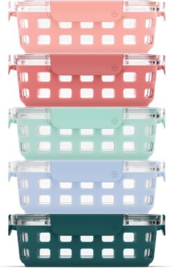 Ello Duraglass Glass Meal Prep Sets Leak-Proof Glass Food Storage Containers with Airtight BPA-Free Plastic Lids, Dishwasher, Microwave, and Freezer Safe