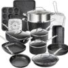 GRANITESTONE 20 Pc Kitchen Pots and Pans Set Non Stick Cookware Set, Kitchen Cookware Sets, Granite Nonstick Cookware Set, Diamond Coated Non Toxic Cookware Set, Oven & Dishwasher Safe - Black