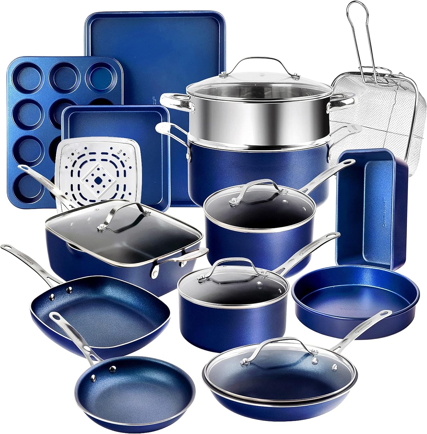 GRANITESTONE 20 Pc Kitchen Pots and Pans Set Non Stick Cookware Set, Kitchen Cookware Sets, Granite Nonstick Cookware Set, Diamond Coated Non Toxic Cookware Set, Oven & Dishwasher Safe - Blue… GRANITESTONE 20 Pc Kitchen Pots and Pans Set Non Stick Cookware Set, Kitchen Cookware Sets, Granite Nonstick Cookware Set, Diamond Coated Non Toxic Cookware Set, Oven & Dishwasher Safe - Blue…