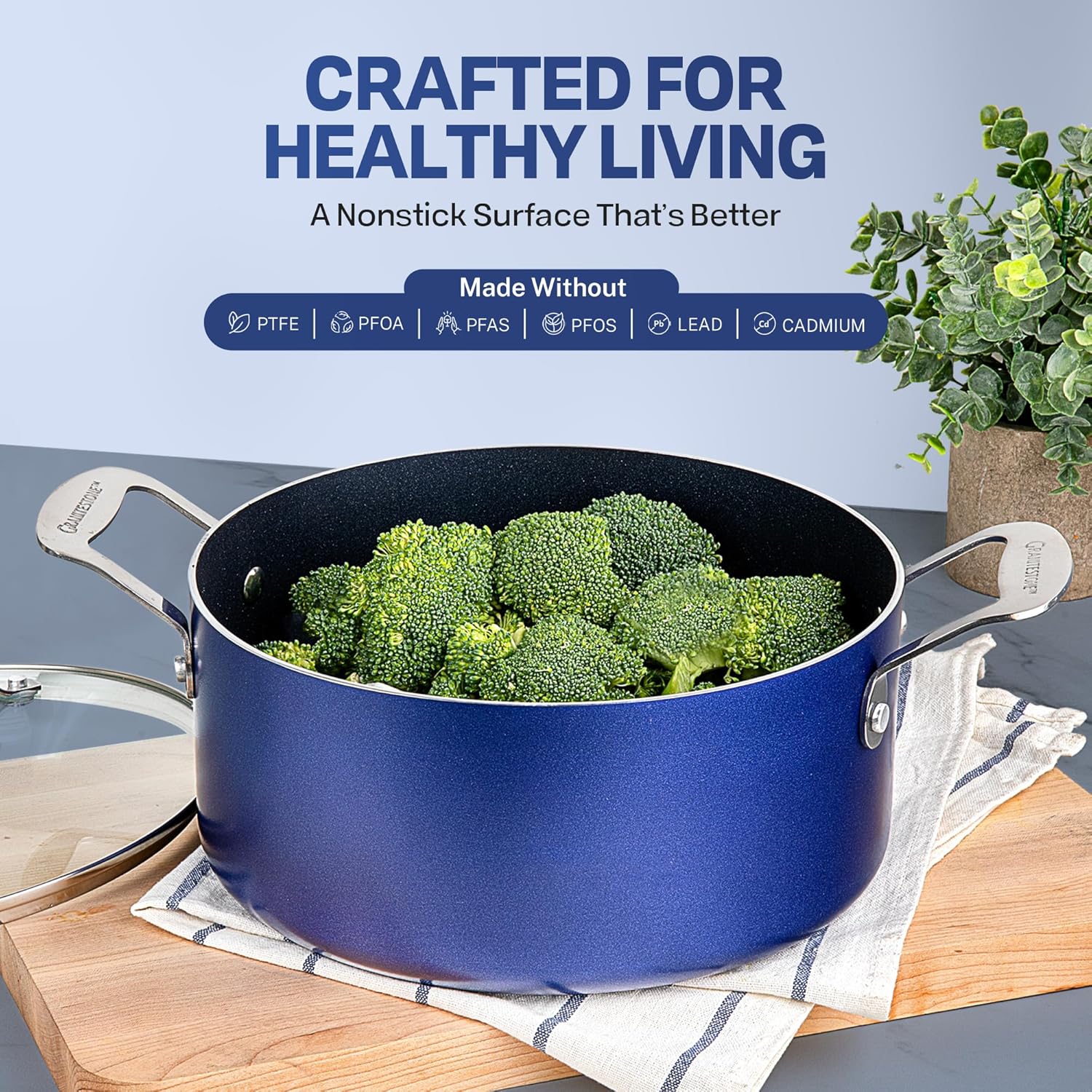 GRANITESTONE 20 Pc Kitchen Pots and Pans Set Non Stick Cookware Set, Kitchen Cookware Sets, Granite Nonstick Cookware Set, Diamond Coated Non Toxic Cookware Set, Oven & Dishwasher Safe - Blue…2