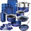 GRANITESTONE Blue 20 Pc Kitchen Pots and Pans Set Non Stick Cookware Set, Kitchen Cookware Sets, Granite Nonstick Cookware Set, Diamond Coated Non Toxic Cookware Set, Oven & Dishwasher Safe