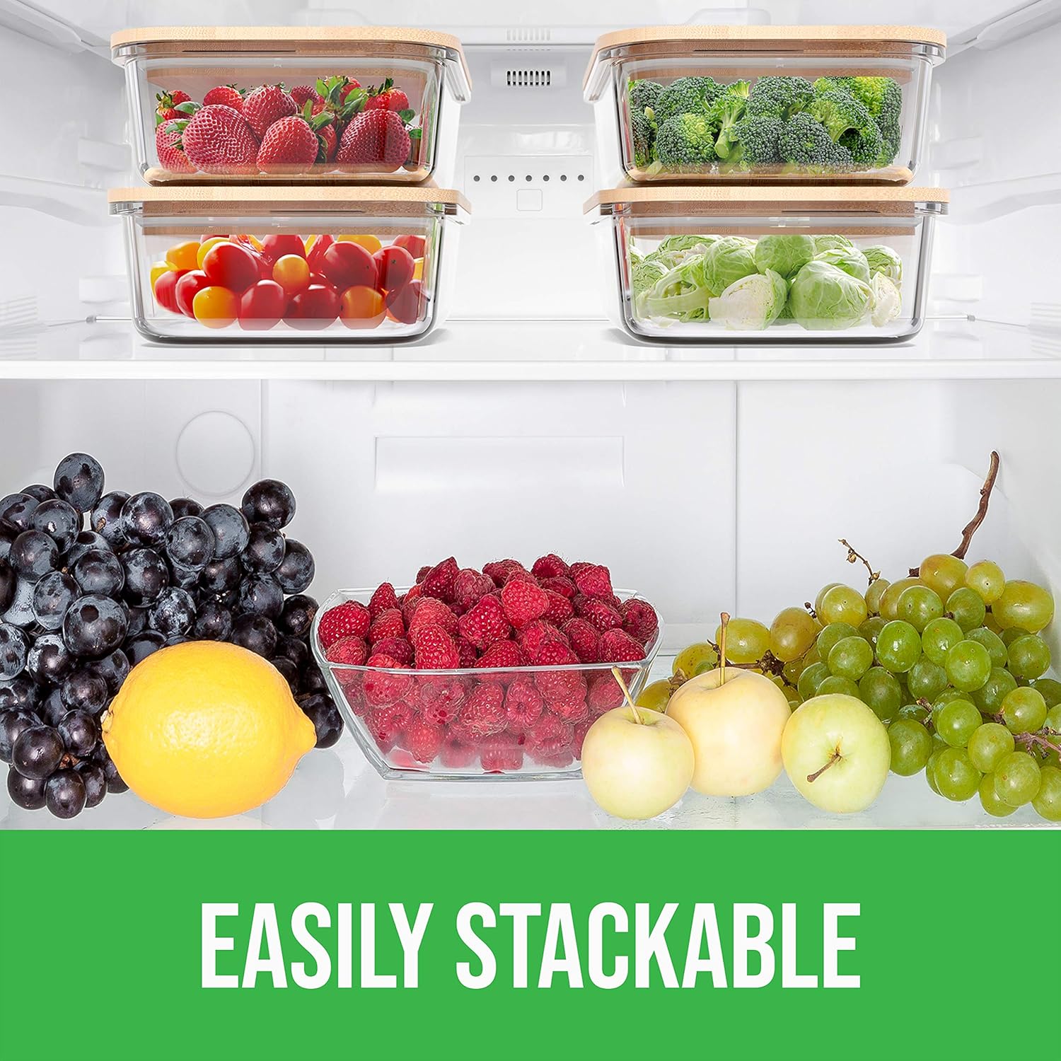 Glass Food Storage Containers with Bamboo Lids (4 Pack, 36 Ounce) Eco Friendly Meal Prep Containers Airtight – Plastic Free, BPA Free0