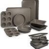 Goodful All-In-One Nonstick Bakeware Set, Stackable and Space Saving Design includes Round and Square Pans, Muffin Pans, Cookie Sheet and Roaster, Dishwasher Safe, 8-Piece, Graphite