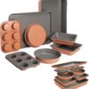 Goodful All-In-One Nonstick Bakeware Set, Stackable and Space Saving Design includes Round and Square Pans, Muffin Pans, Cookie Sheet and Roaster, Dishwasher Safe, 8-Piece, Terracotta