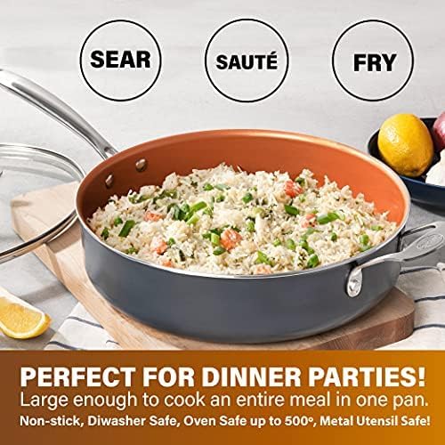 Gotham Steel Nonstick Deep Saute Pan with Lid – 5.5 Quart Large Ceramic Jumbo Cooker 12 Inch Frying Pan with Lid, Stay Cool Handle + Helper Handle, Oven & Dishwasher Safe, 100% PFOA Free5