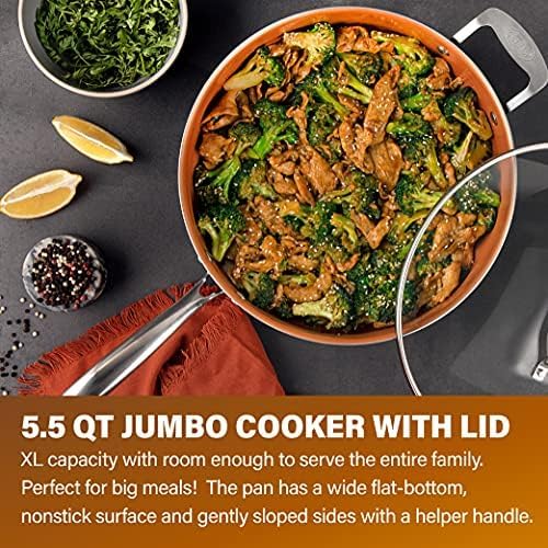Gotham Steel Nonstick Deep Saute Pan with Lid – 5.5 Quart Large Ceramic Jumbo Cooker 12 Inch Frying Pan with Lid, Stay Cool Handle + Helper Handle, Oven & Dishwasher Safe, 100% PFOA Free7