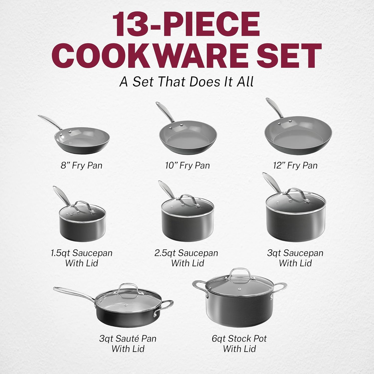 Granitestone 13 Pc Ceramic Pots and Pans Set Non Stick Cookware Set, Kitchen Cookware Sets, Pot and Pan Set, Hard Anodized Ceramic Cookware Set, Nonstick Cookware Set, Dishwasher Safe1