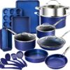 Granitestone 20 Piece Cookware Set Nonstick Pots and Pans Set Bakeware Set with Ultra Nonstick Durable Mineral & Diamond Coating 100% PFOA PFAS Free Cookware, Metal Utensil Oven & Dishwasher Safe-Blue