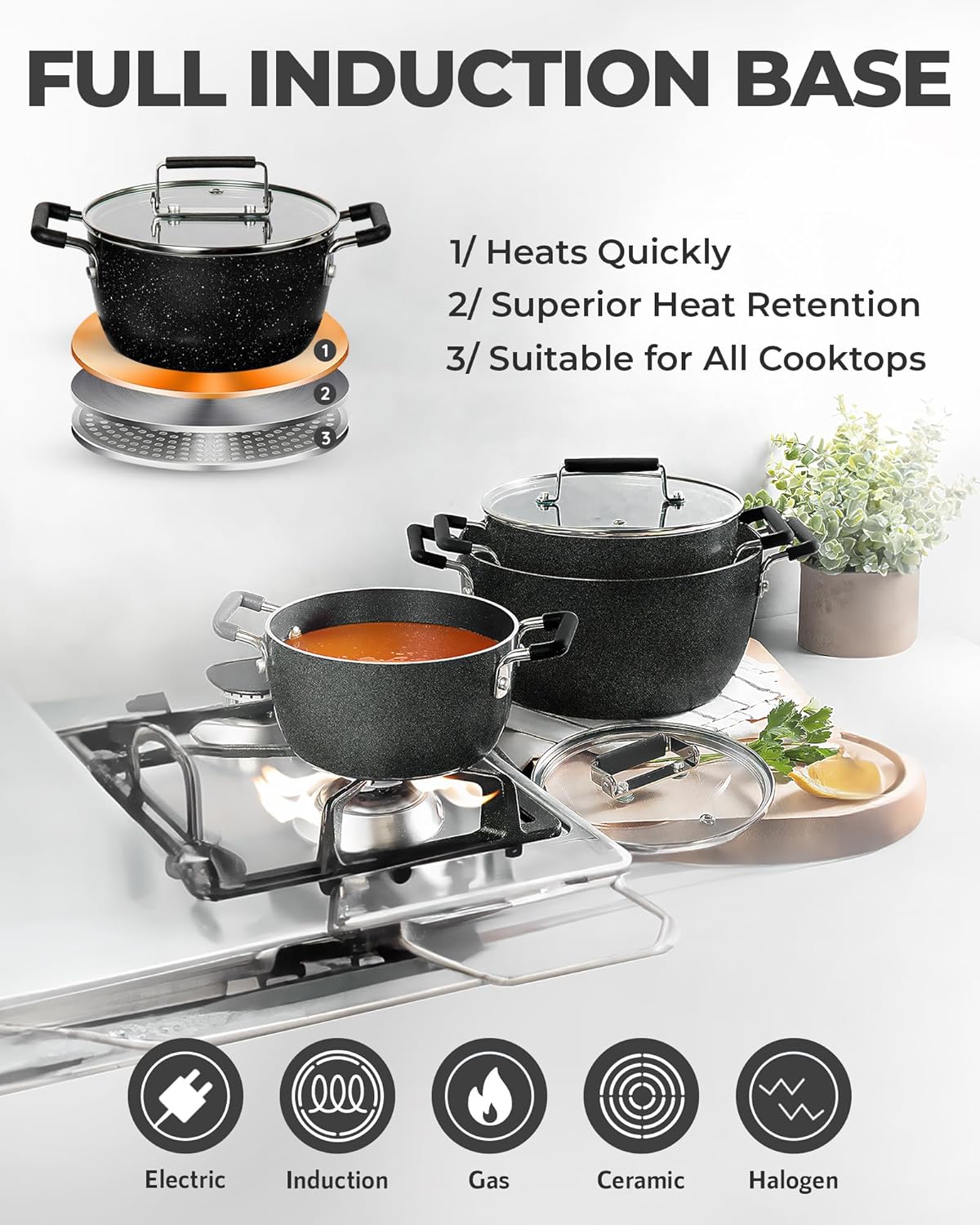 Granitestone Black Pots and Pans Set Nonstick, 6 Stackable Piece Cooking Pots Set, Kitchen Pots, Non Stick Coating, 5qt 3qt & 1.5qt Pots with Lids, Stay Cool Handles Dishwasher Safe 100% Toxin Free8