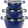 Granitestone Blue Pots and Pans Set Nonstick, 6 Stackable Piece Cooking Pots Set, Kitchen Pots, Non Stick Coating, 5qt 3qt & 1.5qt Pots with Lids, Stay Cool Handles Dishwasher Safe 100% Toxin Free