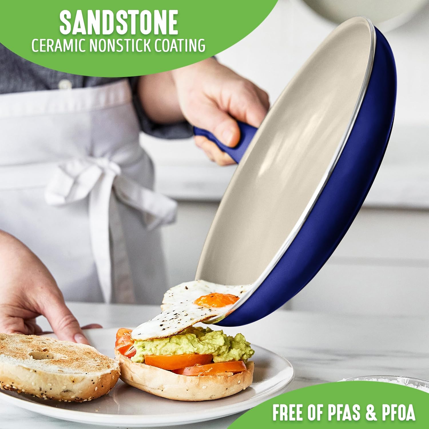 GreenLife Sandstone Healthy Ceramic Nonstick, 15 Piece Kitchen Cookware Pots and Frying Sauce Pans Set, PFAS- Free, Dishwasher Safe, Blue1