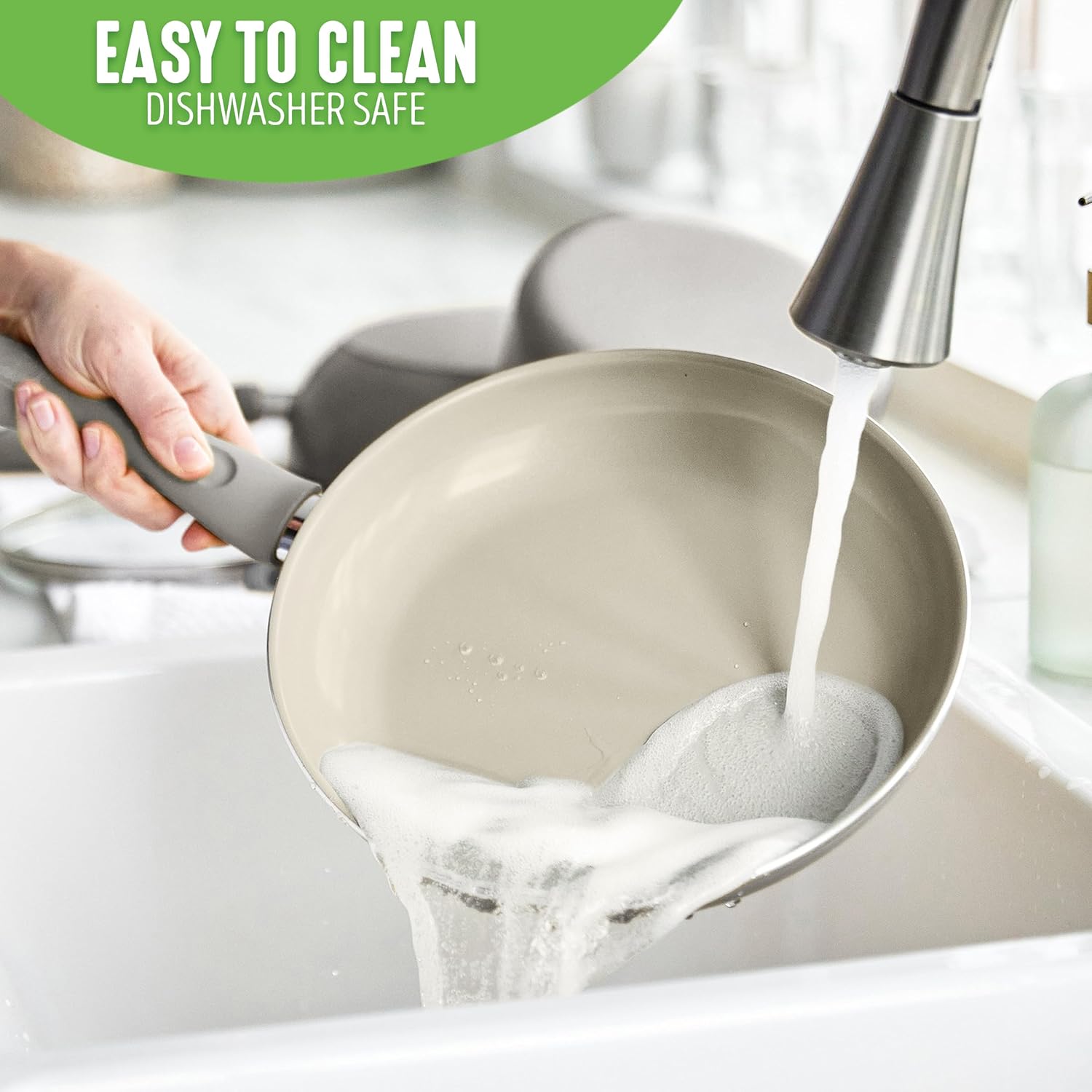 GreenLife Sandstone Healthy Ceramic Nonstick, 15 Piece Kitchen Cookware Pots and Frying Sauce Pans Set, PFAS- Free, Dishwasher Safe, Gray22