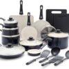 GreenLife Soft Grip Healthy Ceramic Nonstick 23 Piece Kitchen Cookware Pots and Frying Sauce Saute Pans Set with Kitchen Utensils, PFAS-Free, Dishwasher Safe, Black