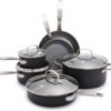 GreenPan Chatham Hard Anodized Healthy Ceramic Nonstick 10 Piece Cookware Pots and Pans Set, Frying Pan Skillets, Saucepans, Saute Pan, Stockpot, Lids, PFAS & PFOA-Free, Dishwasher & Oven Safe, Gray
