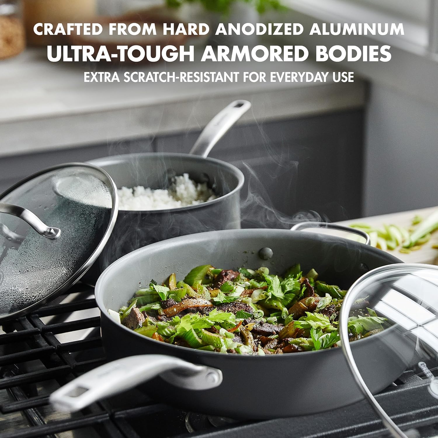 GreenPan Chatham Hard Anodized Healthy Ceramic Nonstick 10 Piece Cookware Pots and Pans Set, Frying Pan Skillets, Saucepans, Saute Pan, Stockpot, Lids, PFAS & PFOA-Free, Dishwasher & Oven Safe, Gray6