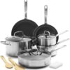 GreenPan Chatham Tri-Ply Stainless Steel Healthy Ceramic Nonstick 12 Piece Cookware Pots and Pans Set, PFAS & PFOA-Free, Multi Clad, Induction Suitable, Dishwasher Safe, Oven & Broiler Safe, Silver