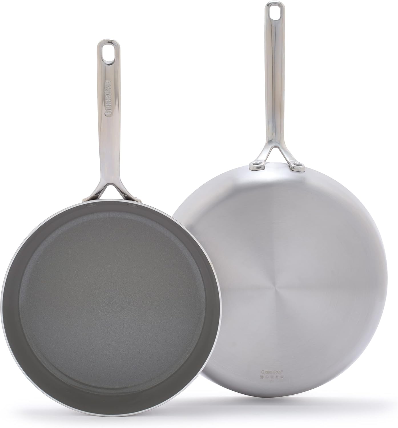 GreenPan GP5 Stainless Steel 5-Ply Healthy Ceramic Nonstick 10 and 12 2 Piece Frying Pan Skillet Set, Scratch Resistant, Induction, Dishwasher & Oven Safe, PFAS-Free GreenPan GP5 Stainless Steel 5-Ply Healthy Ceramic Nonstick 10" and 12" 2 Piece Frying Pan Skillet Set, Scratch Resistant, Induction, Dishwasher & Oven Safe, PFAS-Free