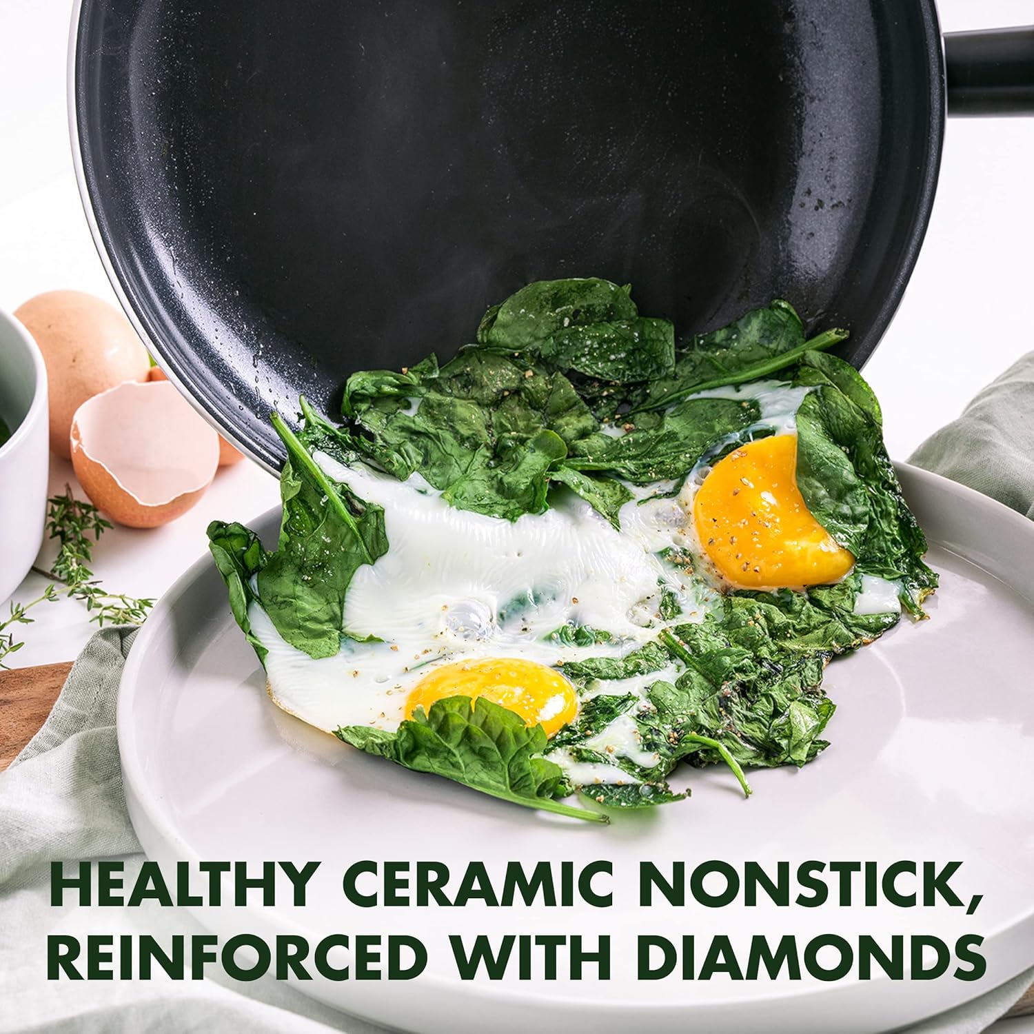 GreenPan Hudson Healthy Ceramic Nonstick, 4 Piece Cookware Pots and Pans Set, Vintage Wood Inspired Handle, PFAS-Free, Dishwasher Safe, Black4