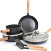 GreenPan Hudson Healthy Ceramic Nonstick, 8 Piece Cookware Pots and Pans Set, Vintage Wood Inspired Handle, PFAS-Free, Dishwasher Safe, Black