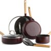 GreenPan Hudson Healthy Ceramic Nonstick, 8 Piece Cookware Pots and Pans Set, Vintage Wood Inspired Handle, PFAS-Free, Dishwasher Safe, Merlot Red