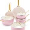 GreenPan Reserve Hard Anodized Healthy Ceramic Nonstick 10 Piece Cookware Pots and Pans Set, Gold Handle, PFAS-Free, Dishwasher Safe, Oven Safe, Blush Pink