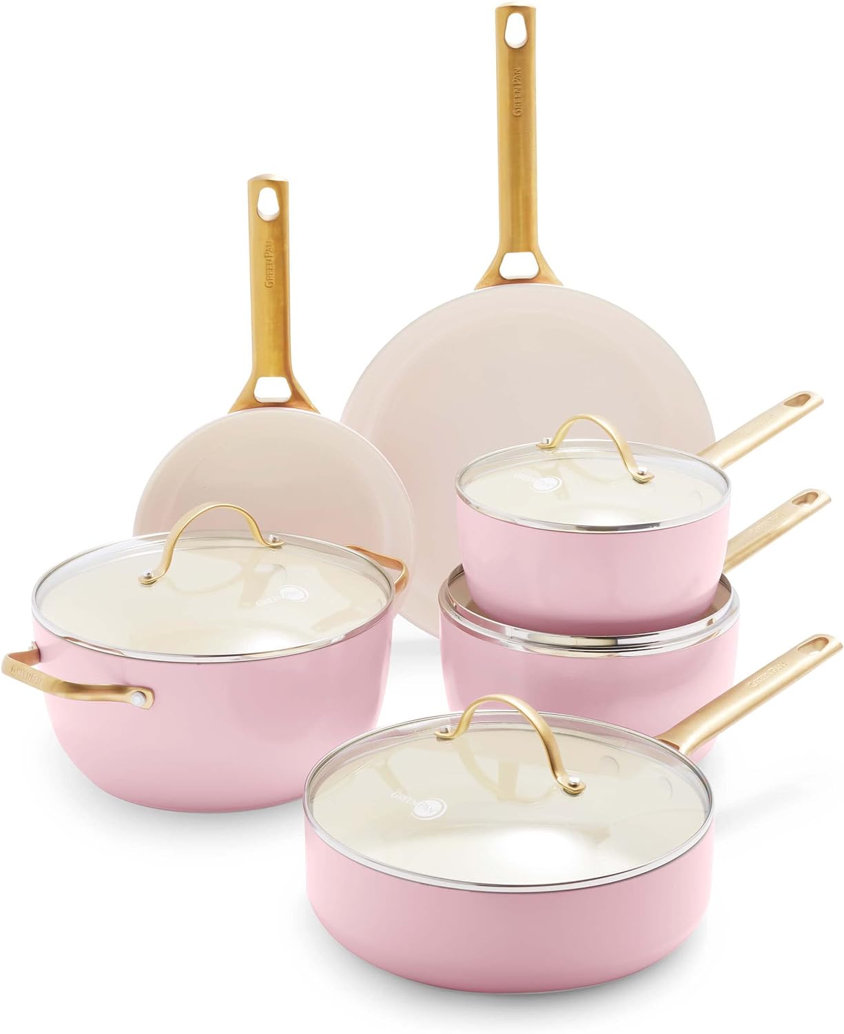 GreenPan Reserve Hard Anodized Healthy Ceramic Nonstick 10 Piece Cookware Pots and Pans Set, Gold Handle, PFAS-Free, Dishwasher Safe, Oven Safe, Blush Pink GreenPan Reserve Hard Anodized Healthy Ceramic Nonstick 10 Piece Cookware Pots and Pans Set, Gold Handle, PFAS-Free, Dishwasher Safe, Oven Safe, Blush Pink