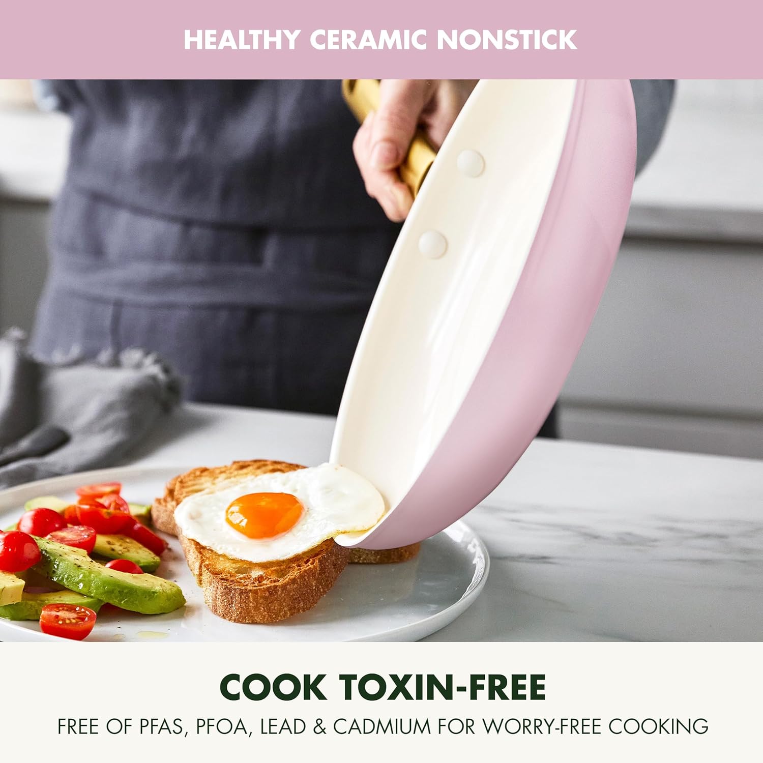GreenPan Reserve Hard Anodized Healthy Ceramic Nonstick 10 Piece Cookware Pots and Pans Set, Gold Handle, PFAS-Free, Dishwasher Safe, Oven Safe, Blush Pink1