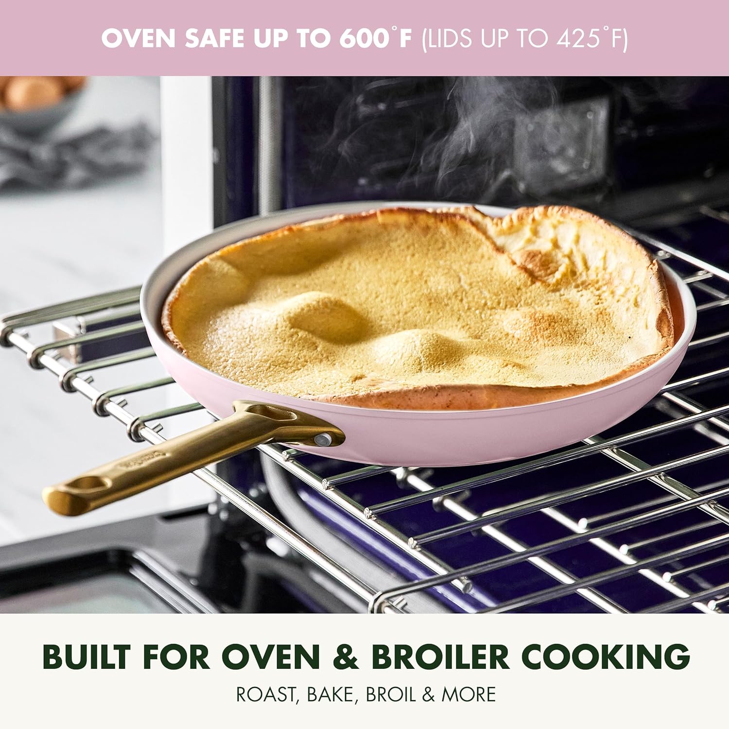GreenPan Reserve Hard Anodized Healthy Ceramic Nonstick 10 Piece Cookware Pots and Pans Set, Gold Handle, PFAS-Free, Dishwasher Safe, Oven Safe, Blush Pink7