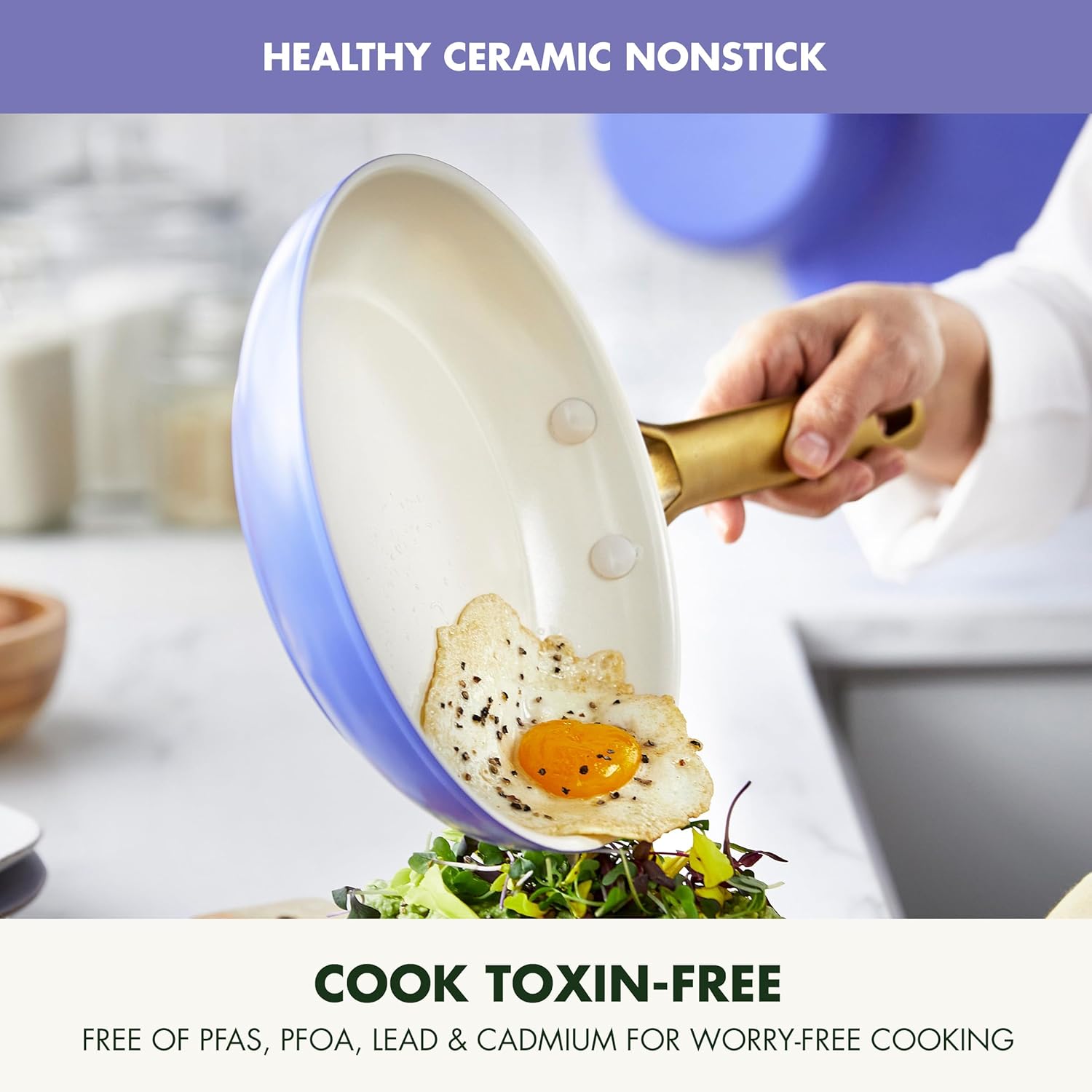 GreenPan Reserve Hard Anodized Healthy Ceramic Nonstick 10 Piece Cookware Pots and Pans Set, Gold Handle, PFAS-Free, Dishwasher Safe, Oven Safe, Periwinkle1