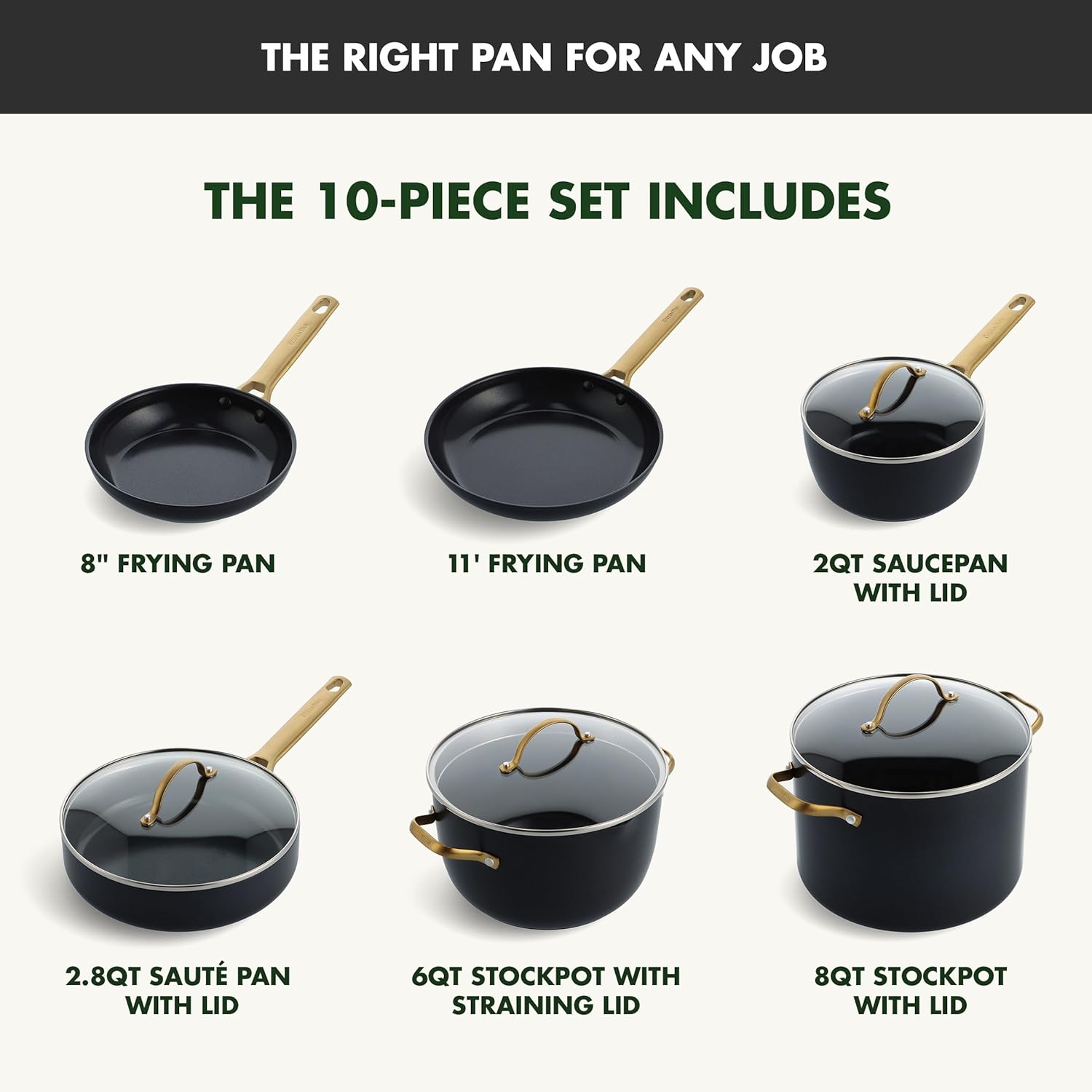 GreenPan Reserve Hard Anodized Healthy Ceramic Nonstick 10 Piece Cookware Pots and Pans Set, Gold-Tone Stainless Steel Handles, PFAS & PFOA-Free, Dishwasher Safe, Oven & Broiler Safe, Black2